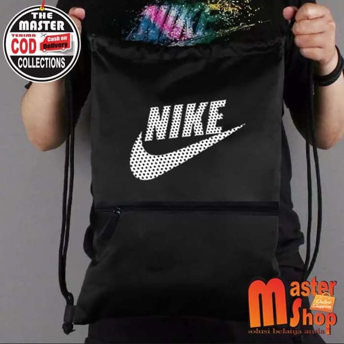 Tas Serut Drawstring Resleting Gymsack NK / Olahraga / Futsal / Stringbag Kampus Sekolah