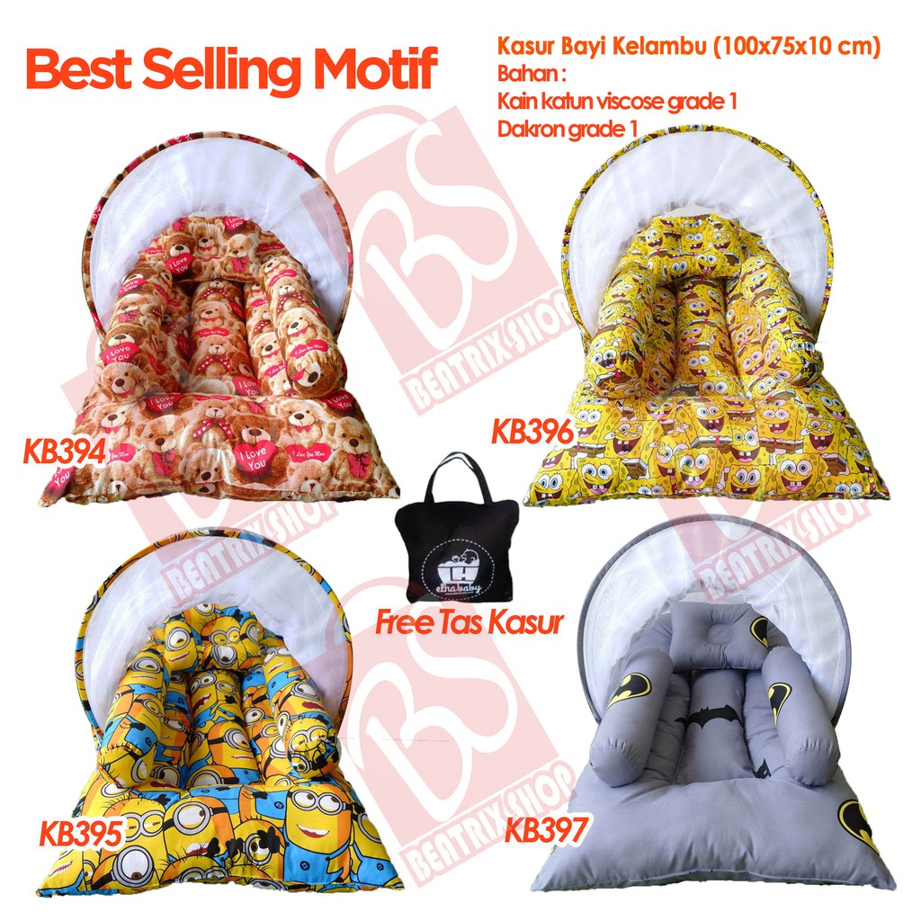 SEPAKET !!! SET KASUR BAYI TENDA KELAMBU NEWBORN BANTAL GULING KARAKTER LUCU BABYBESS TERMURAH 063