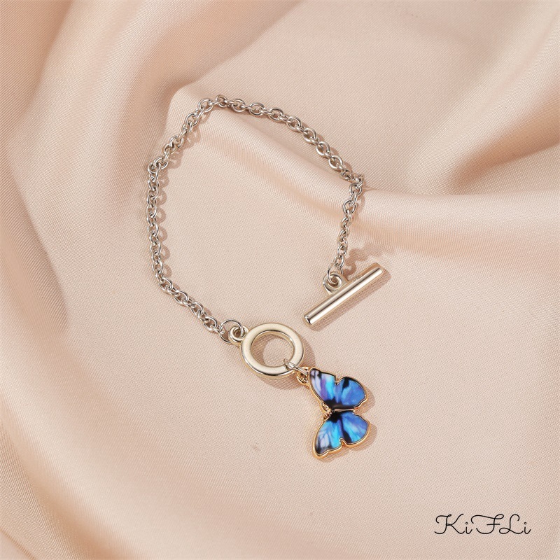 【CHECKOUT RP100】,Gelang Kupu-kupu,Biru Gelang Rantai Sederhana,Aksesori Busana,Wanita Korea