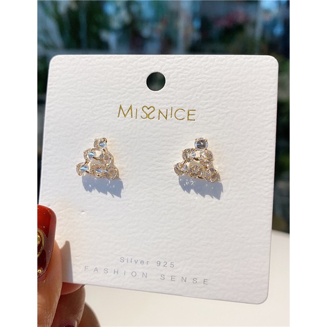 LRC Anting Tusuk Fashion Golden 925 Silver Pin Geometric Zircon Triangle Earrings D59677