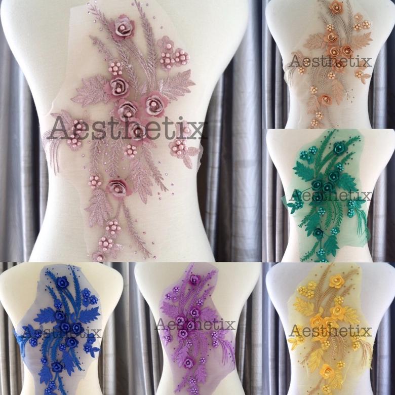 Embroidery Bunga Patch Bordir Lace Bordir 3D Renda Tempelan Baju Sticker Wy011
