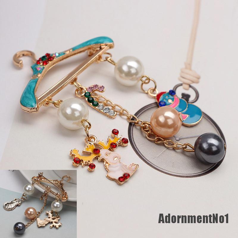 (Adornmentno1) Bros / Pin Motif Rusa / Boneka Salju / Natal Aksen Mutiara + Berlian Imitasi Untuk Aksesoris Wanita