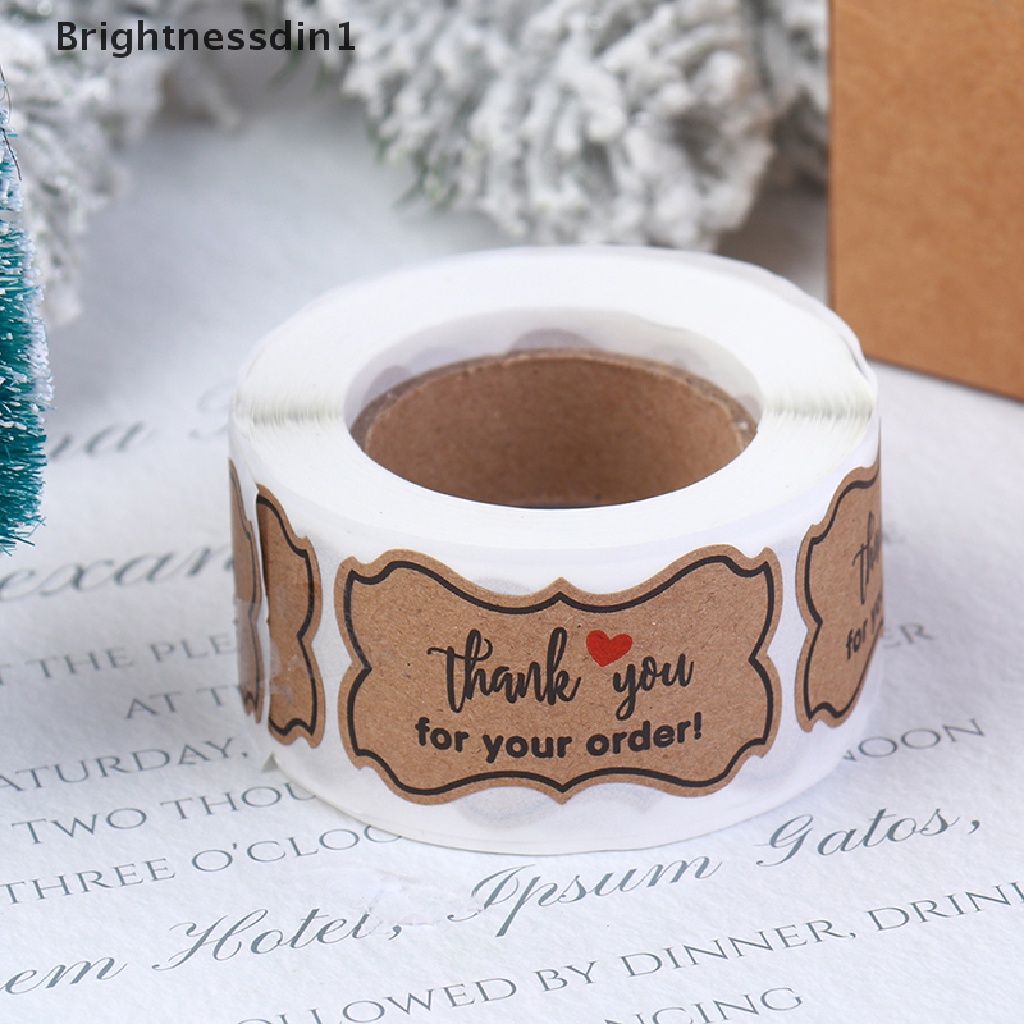 250pcs / roll Stiker Label Makanan Handmade Desain Thank You Bahan Kertas Kraft