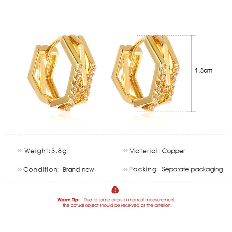 Creative Metal Polygonal Ear Buckles Geometric Inlaid Zirconia Earring For Women Simple Daily Wear Jewelry Accessories
