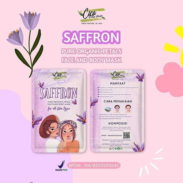 MASKER SAFFRON CICA BPOM ORGANIK MENGANDUNG CENTELLA