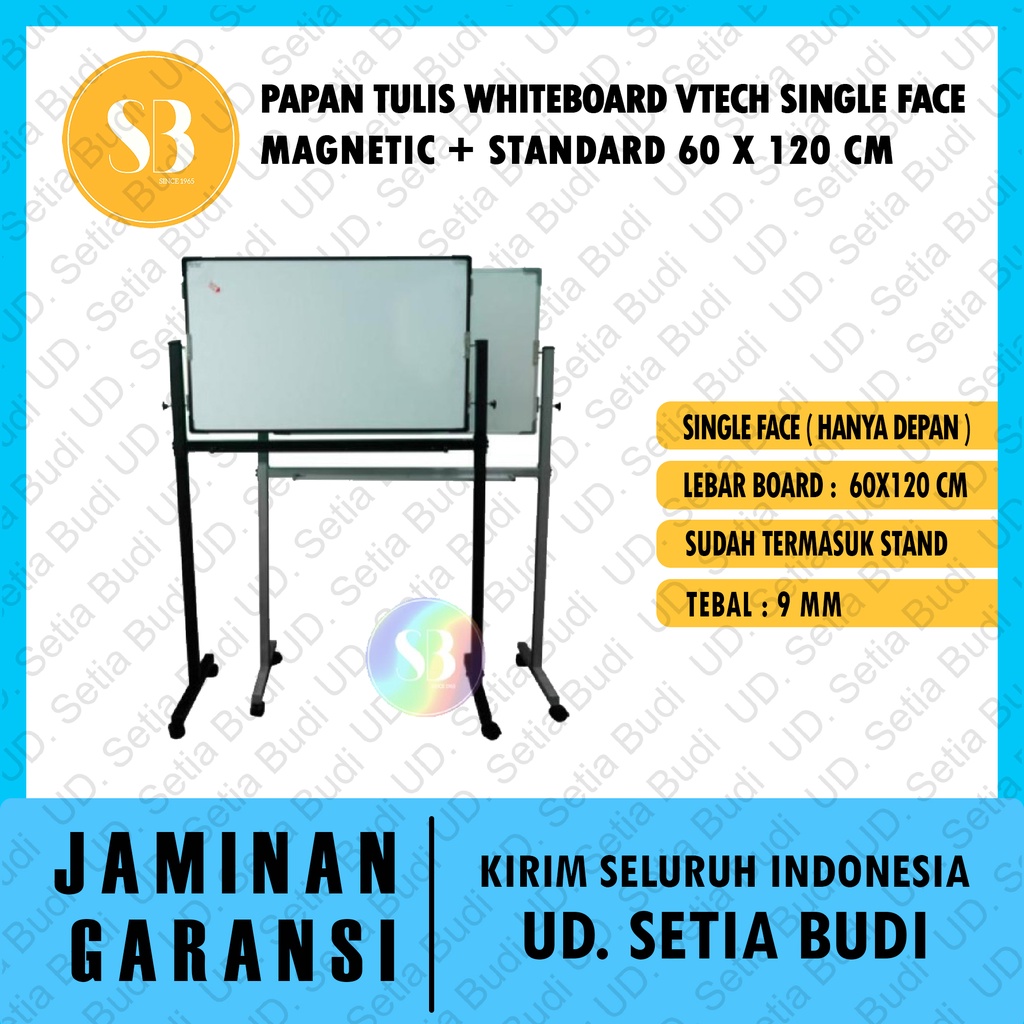 Papan Tulis Whiteboard Vtech Single Face Magnetic + Standard 60x120 CM