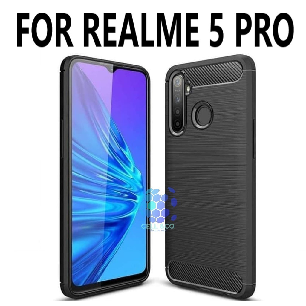 CASE CARBON REALME 5 PRO casing hp silikon softcase case premium carbon cover