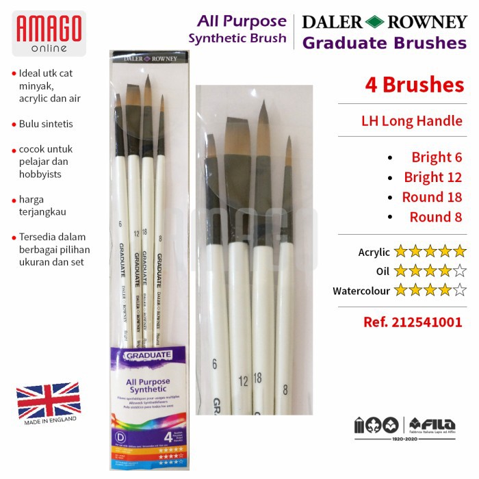 KUAS DALER ROWNEY ISI 4 - GRADUATE SYNTHETIC BRUSH - LONG HANDLE SET 4