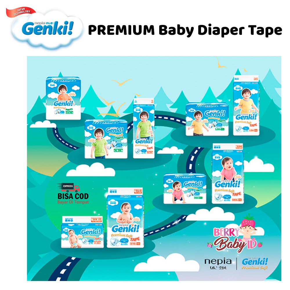 Nepia GENKI Premium Diaper Tape Popok Diaper Bayi Sekali Pakai NB44 Newborn 44 pcs Berry Mart