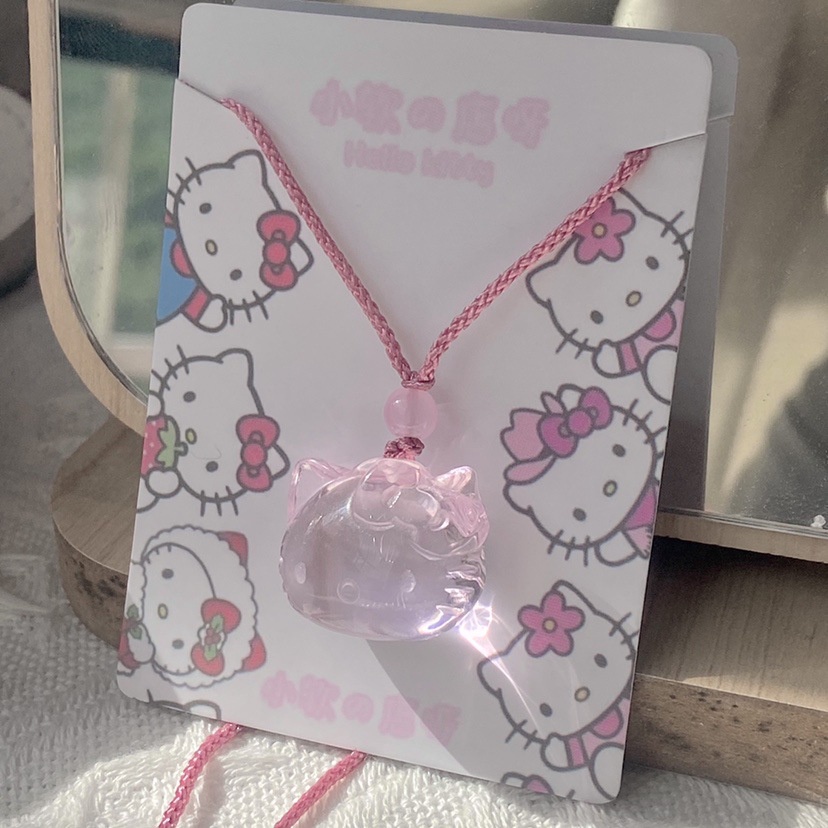 Hello Kitty Kalung Rantai Klavikula Hias Liontin Kristal Warna Pink Untuk Hadiah