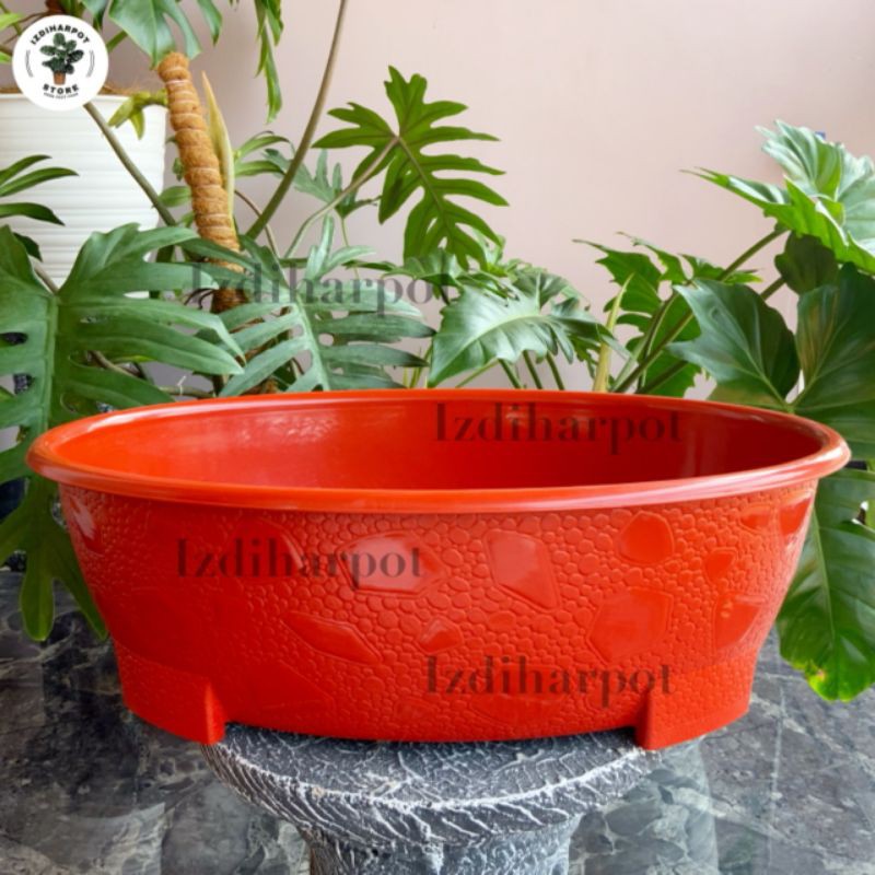 Pot bunga tanaman plastik bonsai oval 10 merah bata 50cm - OVAL 10 merah bata