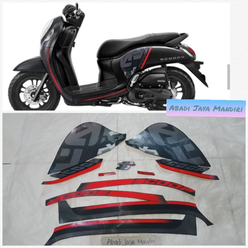 Stiker Striping Lis ori Honda Scoopy 2021 hitam full set Asli Honda