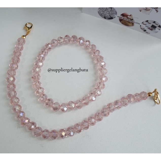 KONEKTOR masker hijab dan gelang KRISTAL CEKO ROSE QUARTZ strap mask