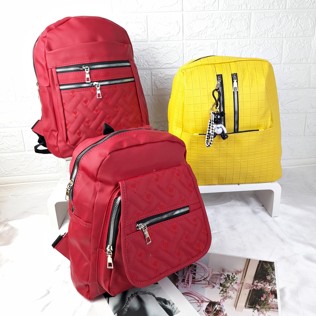 Tas Ransel Besar Wanita Backpack Polos Dan Bordir Bahan Nylon KT086 KT087 KT088 KT102 KT103