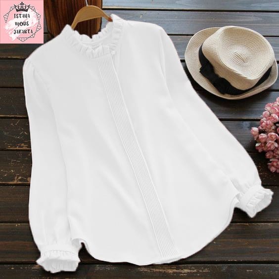 ISTANA MODE JAKARTA Lilac baju atasan wanita terbaru blouse korean style blouse wanita lengan panjang-LD110 PUTIH BW