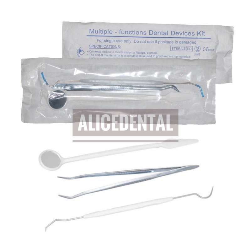 Alat pembersih karang gigi alat periksa gigi disposable kaca mulut plastik sonde halfmoon pinset kacamulut dental diagnostic kit diagnostik set