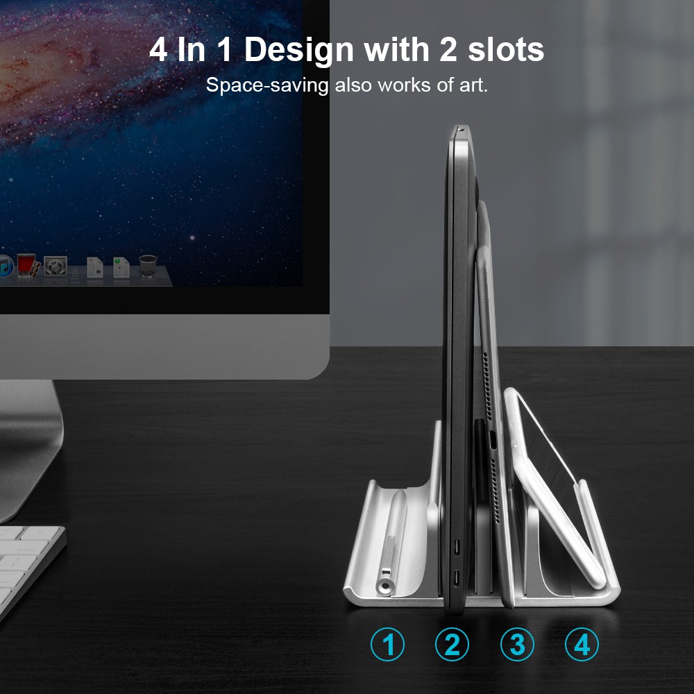 Triple W 4in1 Metal Vertical Laptop Stand Bracket Holder Dudukan Tablet Tab Hp Ipad Android Baja Steel