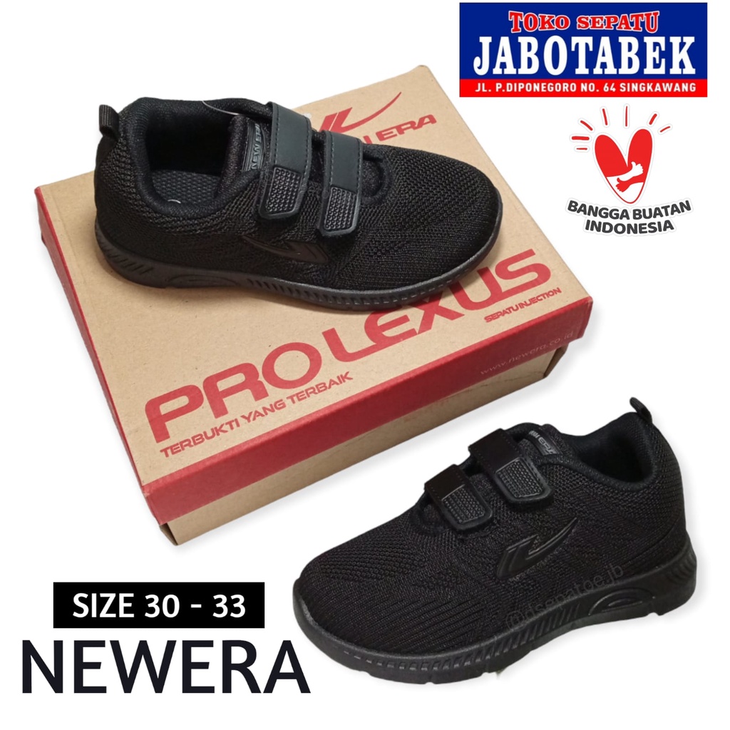 COD] Sepatu sekolah anak NEW ERA warna hitam polos model perekat tempel velcro size 30 31 32 33 Sepa