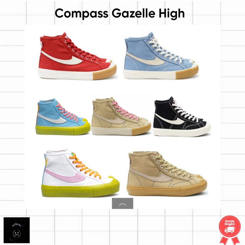 Compass Gazelle High Black white, Bluesky, Redgum, Cappucino, Matcha white, Matcha Blue, Pink Frost