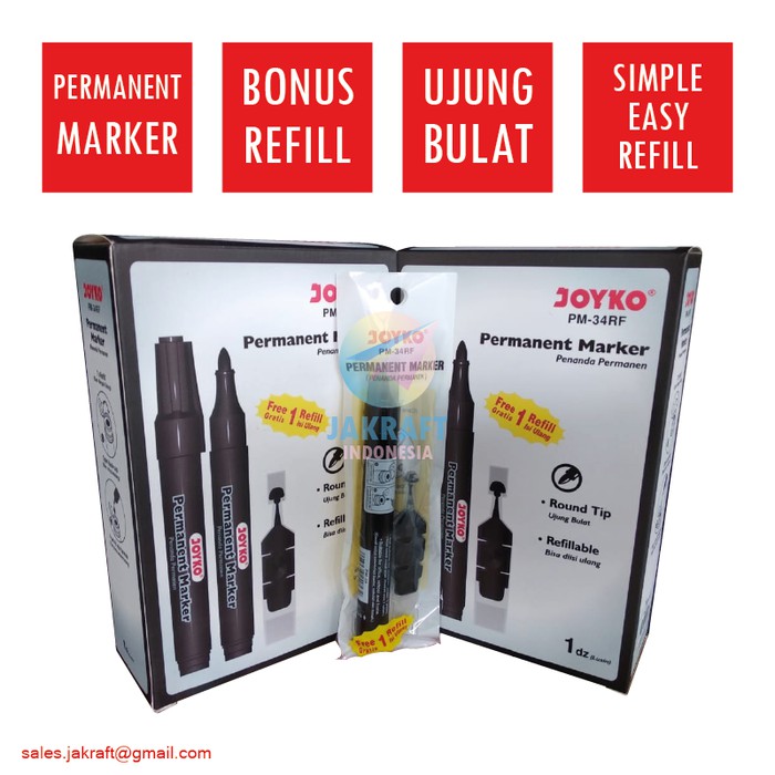 

OPEN SALE SPIDOL PERMANEN HITAM JOYKO BONUS REFILL PERMANENT MARKER PM-34RF