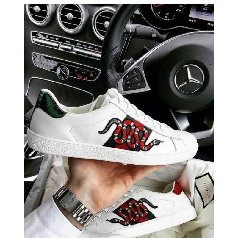 SEPATU GUCCI ACE SNEAKERS WHITE SNACK KUALITAS PREMIUM QUALITY