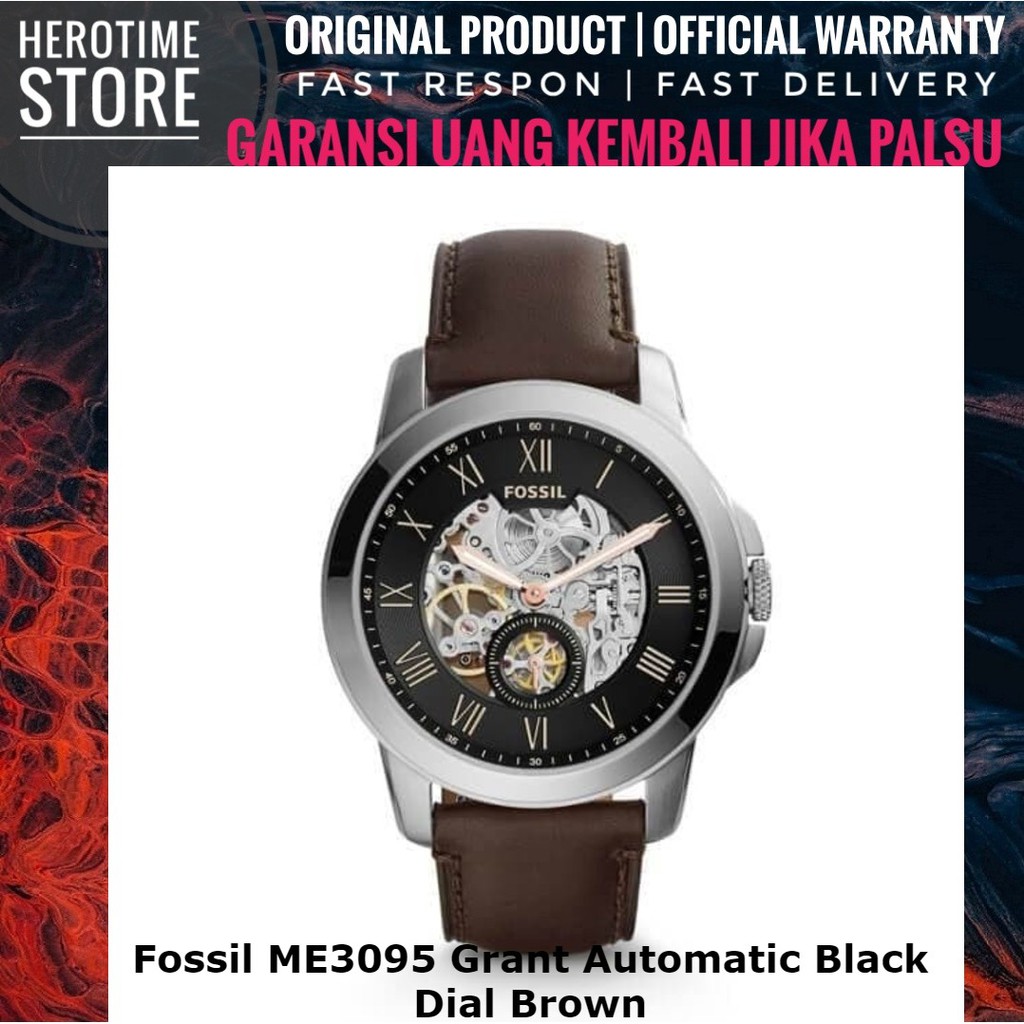 Jam Tangan Fossil ME3095 Grant Automatic Black Dial Brown Garansi Resmi ORIGINAL