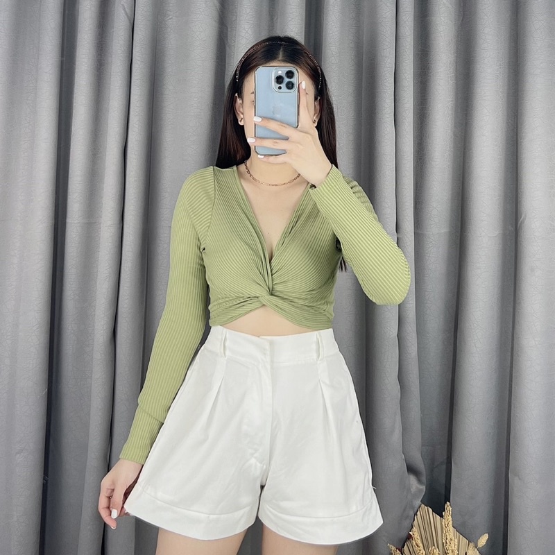 cross rib long sleeve crop | Crop top | atasan lengan panjang crop