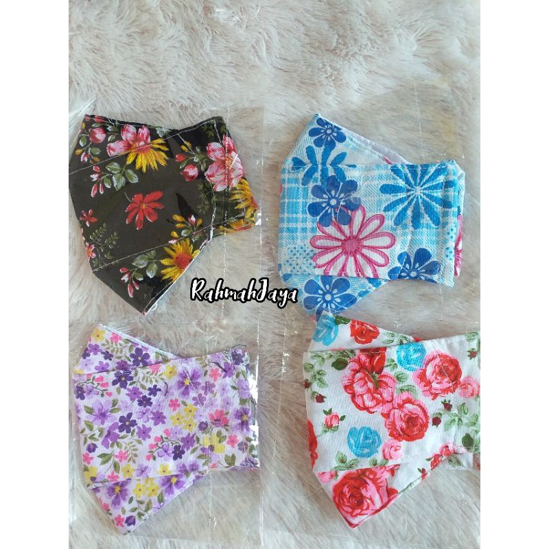 MASKER KAIN 3D 3 LAPIS HEADLOOP / MASKER 3D KOREA / MASKER MOTIF BUNGA 3D / MASKER HIJAB / MASKER