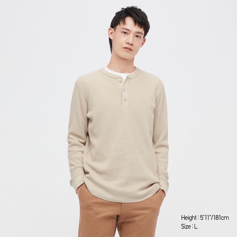 Uniqlo Waffle Henley Long Sleeve T-Shirt Unisex