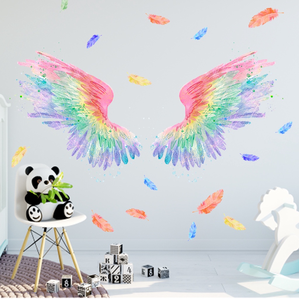 [ 3D  Colorful Angel Wings Wall Stickers Decoration for  Home Living Room Bedroom ]