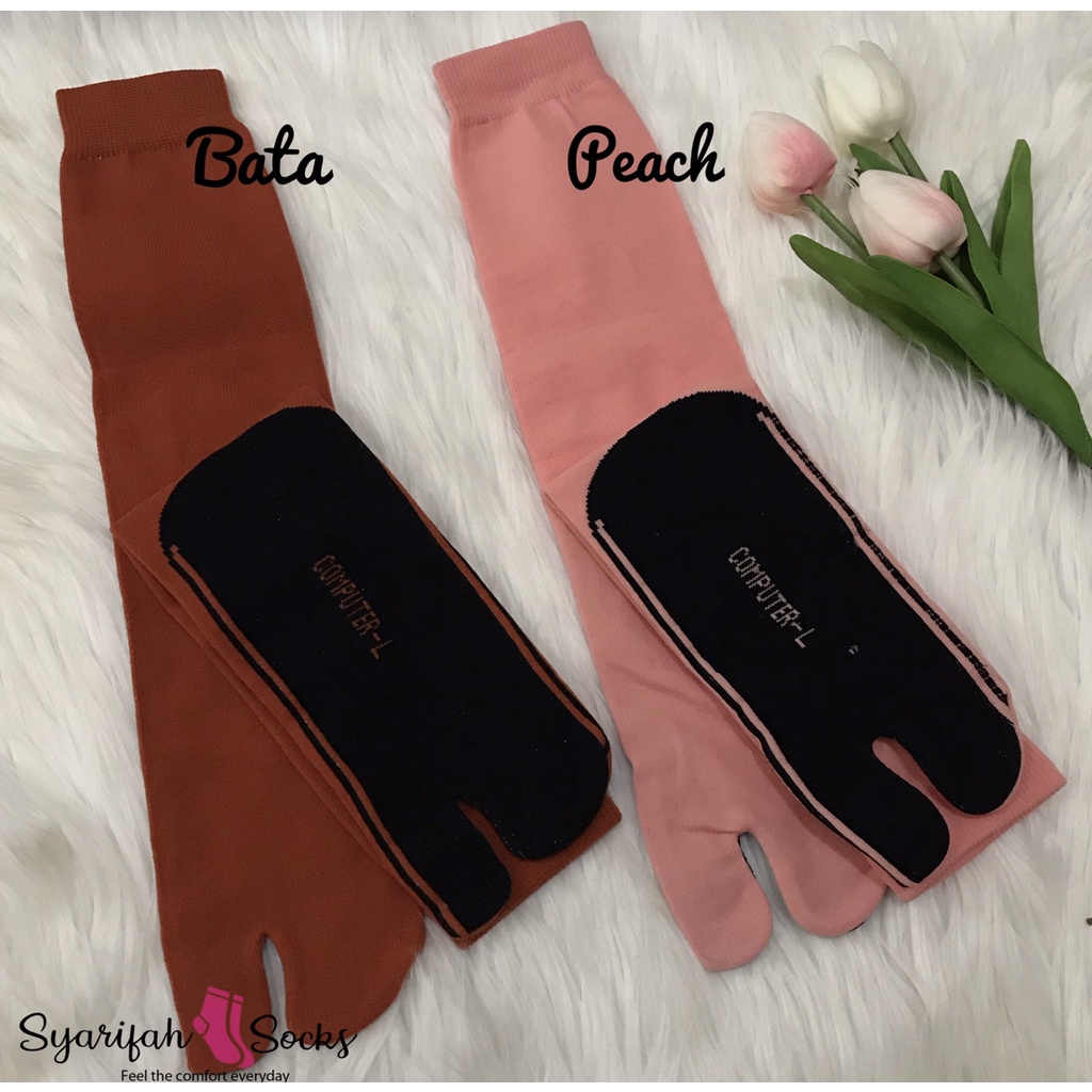 Kaos kaki jempol polos telapak hitam bahan nylon komputer / nilon computer / kaoskaki muslimah / muslim / panjang / premium / warna-Bata