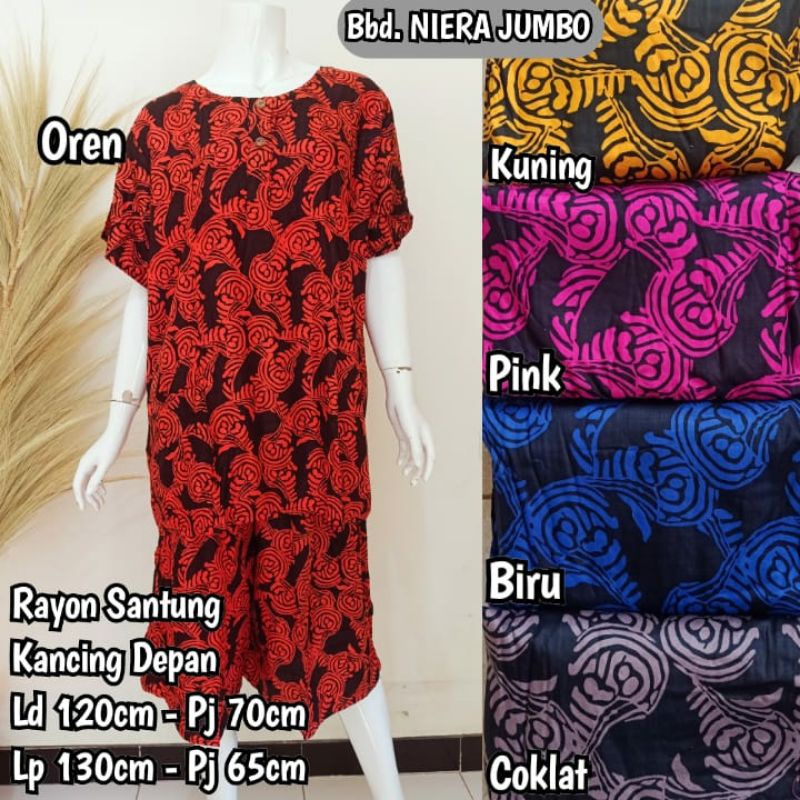 Setelan Baju Tidur Wanita Jumbo / Babydoll Batik Ld 120cm / Set Piyama Pendek Bigsize