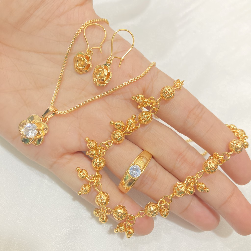 Set Perhiasan Wanita Gelang Jurai Liontin Mata Aksesoris Perhiasan Lapis Emas