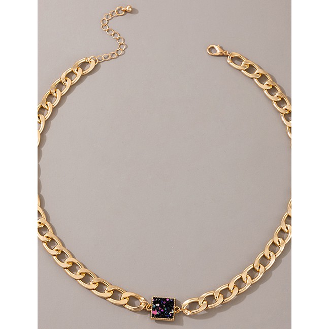 LRC Kalung Fashion Golden Diamond Thick Chain Alloy Square P75606