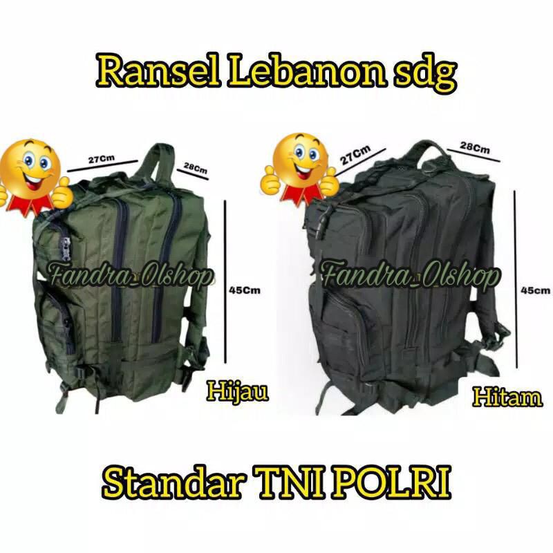 BAGPACK RANSEL PUNGGUNG TNI POLRI TEMPUR BRIMOB LEBANON SEDANG HITAM HIJAU. Kualitas Terbaik !