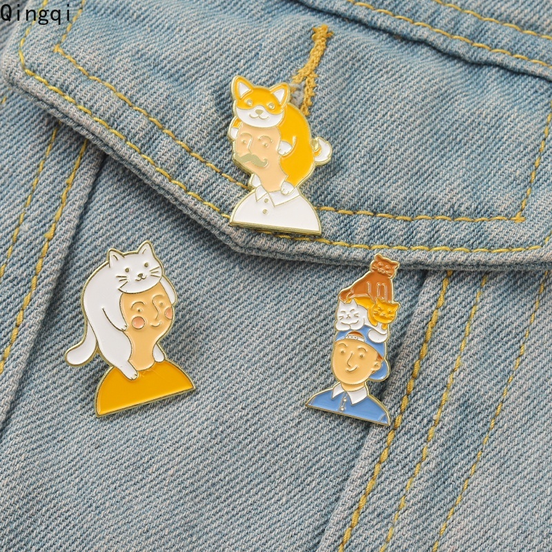 Bros Pin Enamel Bentuk Kartun Hewan Kucing Anjing Lucu Untuk Hadiah Teman