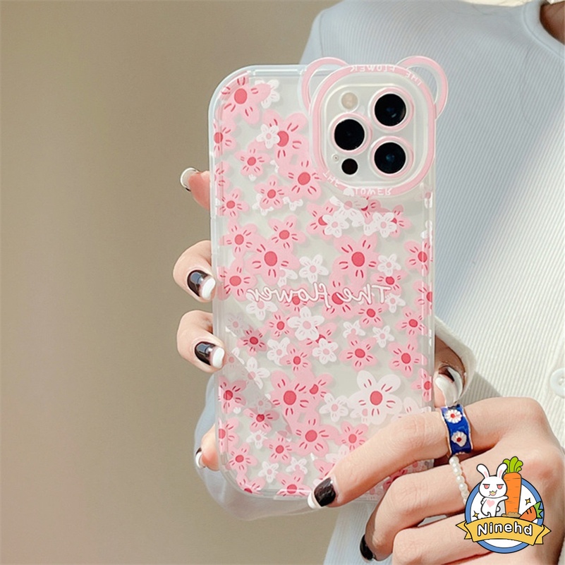 Soft Case Silikon TPU Motif Bunga Pink Untuk iPhone 13 12 11 Pro Max X Xr Xs Max SE 2020 8 7 6 6s Plus