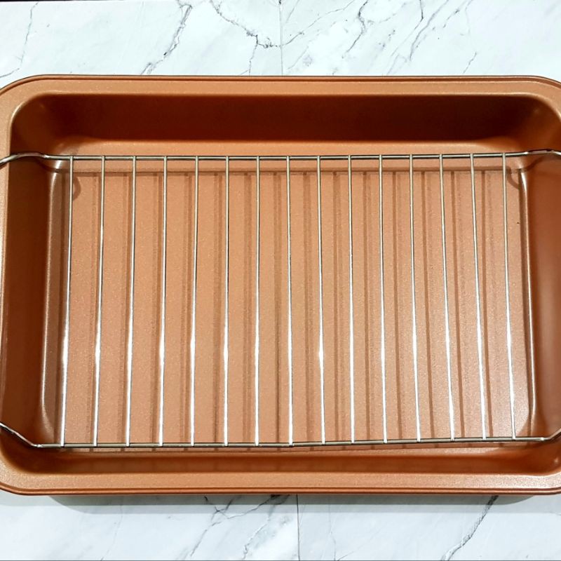 decor pan 37x25x5cm panggangan ayam daging copper pan loyang kecil dekor decorating pan wtih rack