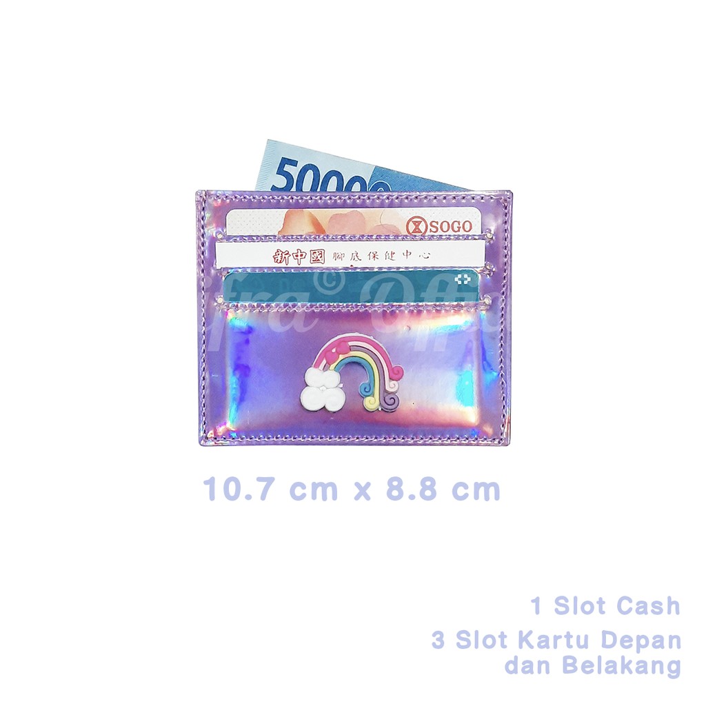 Shifra Card Holder 6 Slot Dompet Kartu Hologram Motif Unicorn Rainbow Cactus