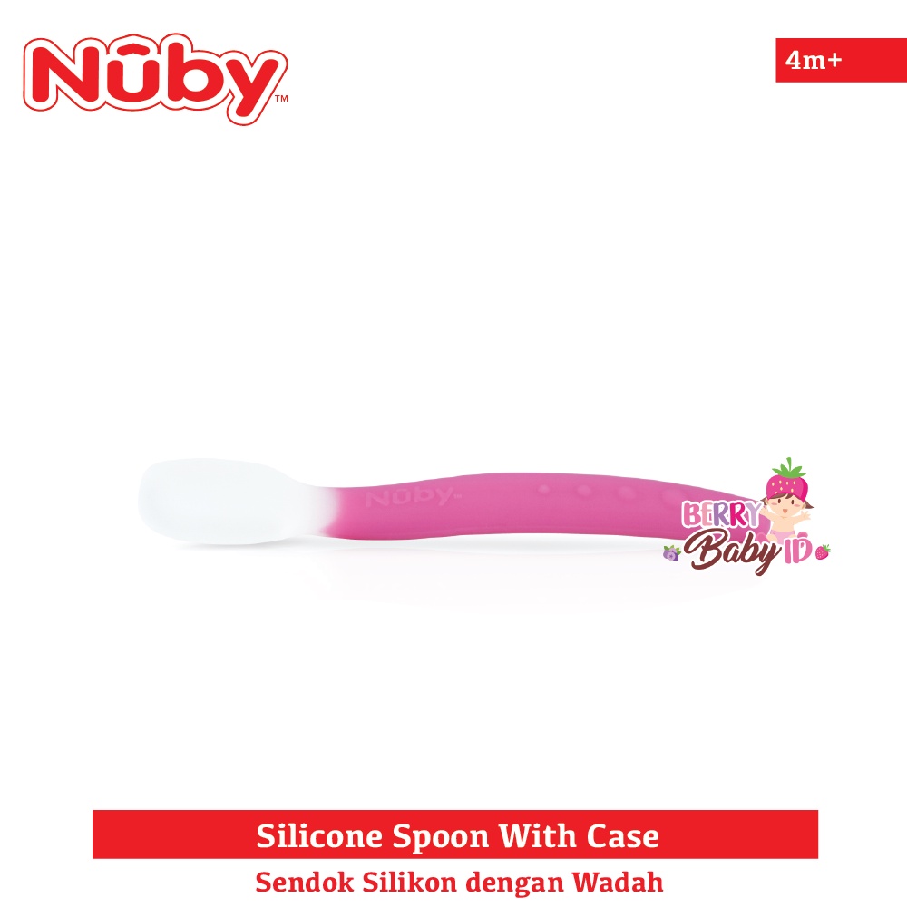 Nuby Baby GF Silicone Spoon With Case Sendok Silikon Bayi dengan Wadah Berry Mart