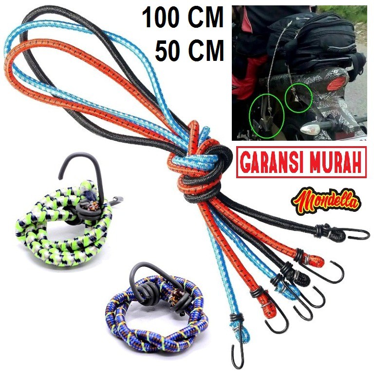 Tali Bagasi Bulat Pengikat Barang Jok Sadel Sepeda Motor Elastis Lentur 50 Cm 100 Cm 1 Meter 1m