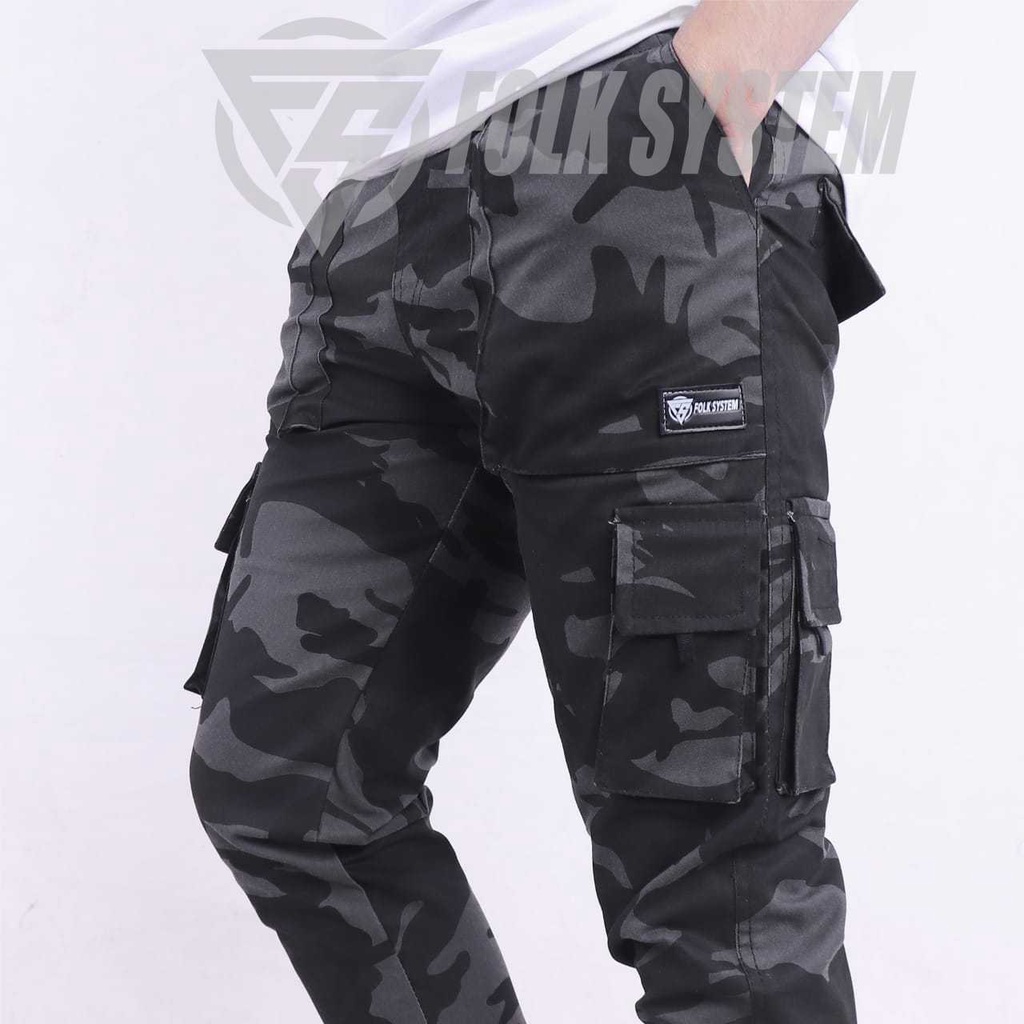 Celana panjang cargo jogger pria camo origianal folksystem