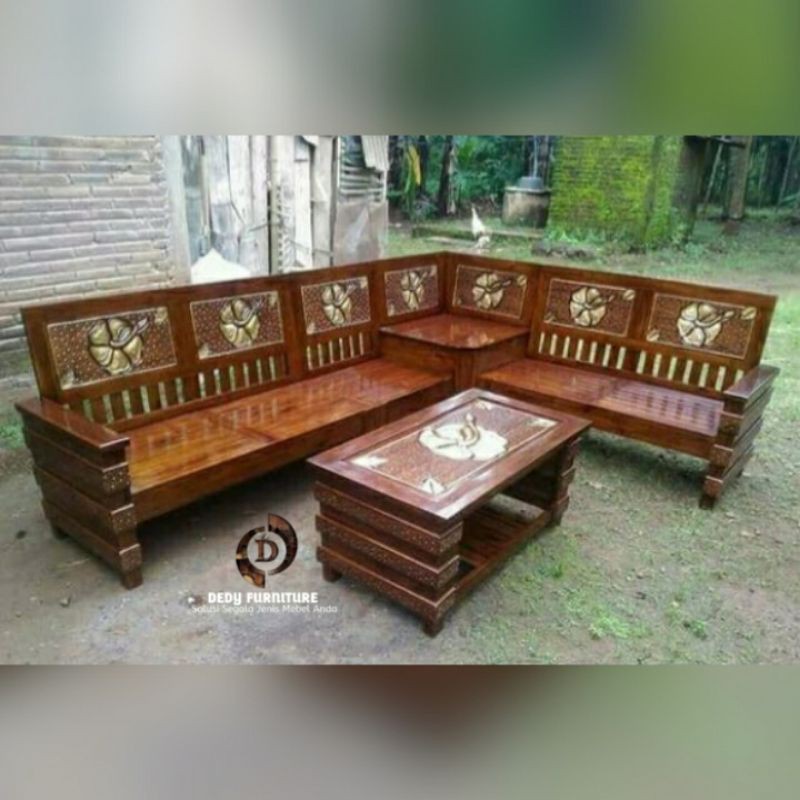 Kursi Tamu Sudut Model L Kursi Tamu Minimalis Kursi Tamu Kayu Jati Furniture Jepara Shopee Indonesia