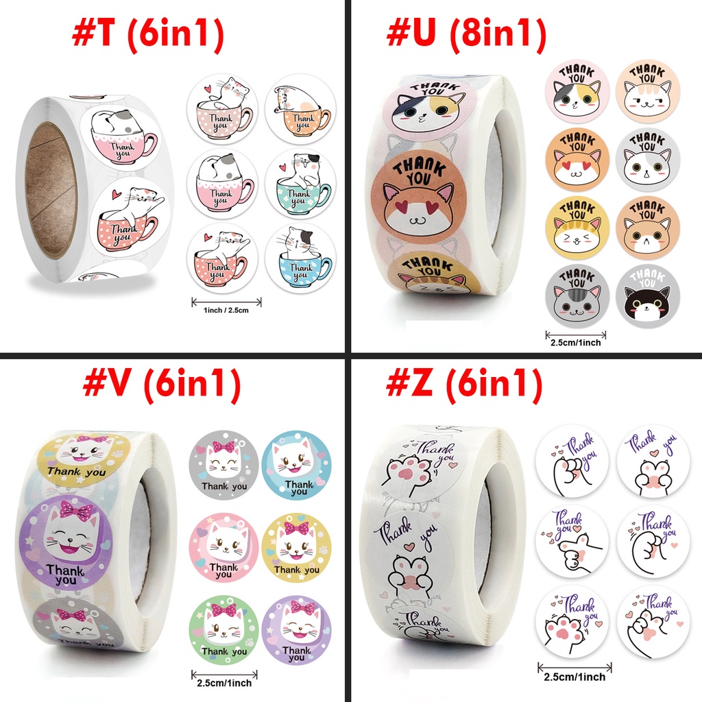 

YooHaeng [500pc] Stiker Thank You Seal Penutup Handmade Bulat Kucing Cat 1inch 2,5cm