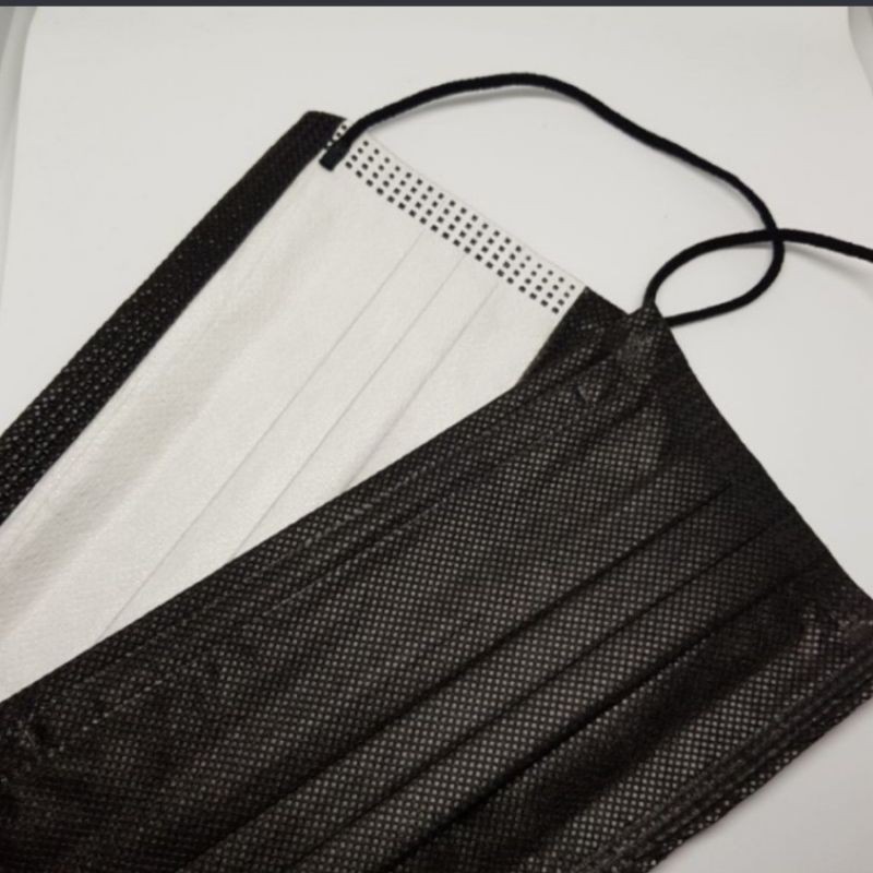 Masker I-care Black Edition 3ply isi 50pcs Earloop hitam putih