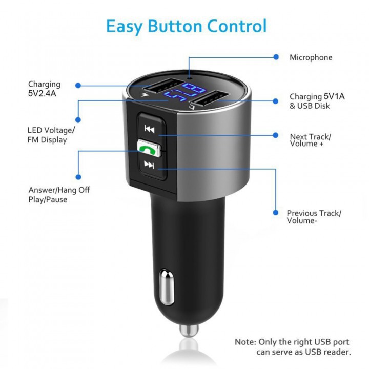 BT56 - Bluetooth Car Kit FM Transmitter QC3.0 3.4A Dual USB Charger