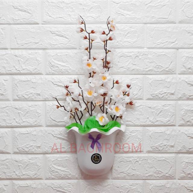 BUNGA SAKURA ARTIFICIAL PAKET POT DINDING OMBAK RB6038 BUNGA PLASTIK MURAH BUNGA RTIFICIAL HIASAN DINDING HOME DECOR