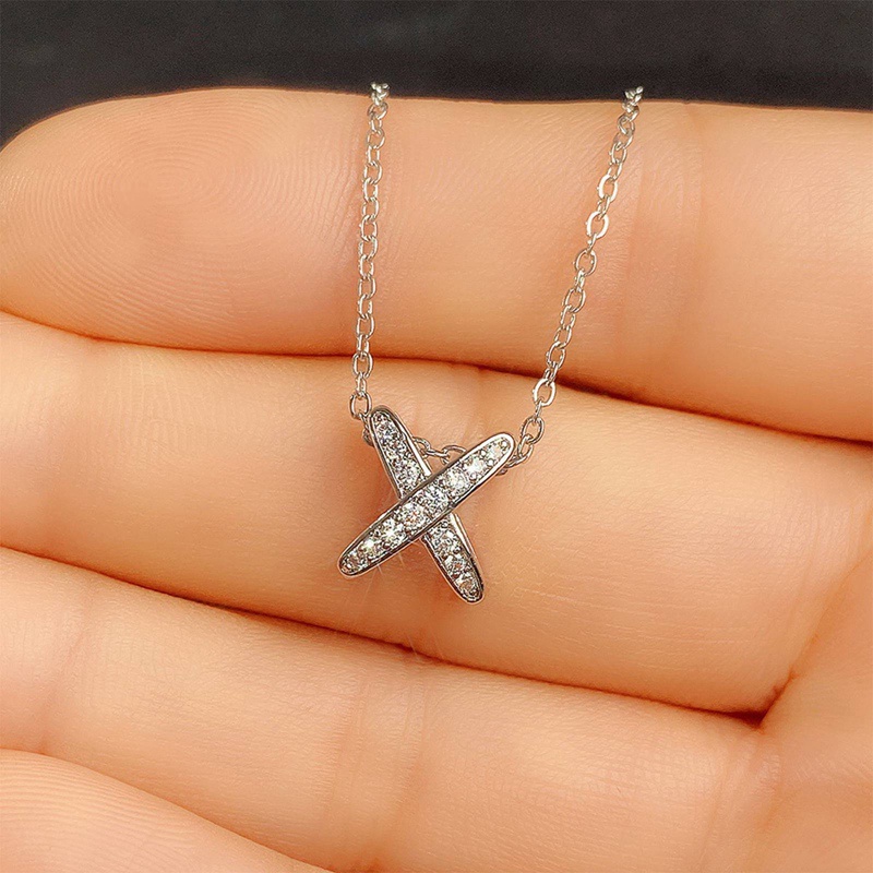 Kalung Rantai Klavikula Bahan Sterling Silver 925 Desain Huruf X Untuk Wanita