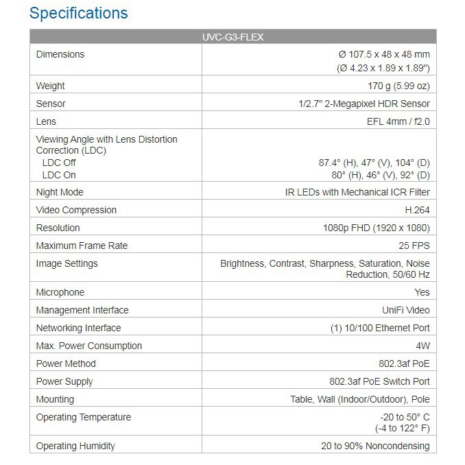 Ubiquiti UVC G3 FLEX UniFi Video Camera G3 FLEX