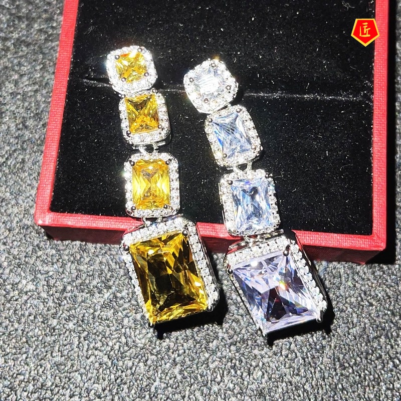 [Ready Stock]New Luxury Two-Tone Square Diamond Stud Earrings